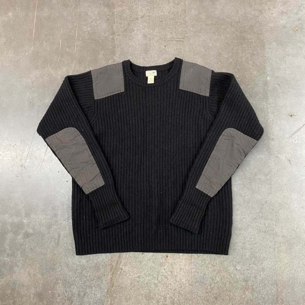 L.L. Bean Mens Sweater Merino Lambs Wool Pullover‎ Black Elbow Pad Size 2XL